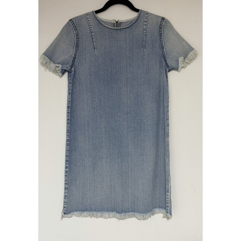 pistola Light Blue Denim Mini Dress with Frayed Trim